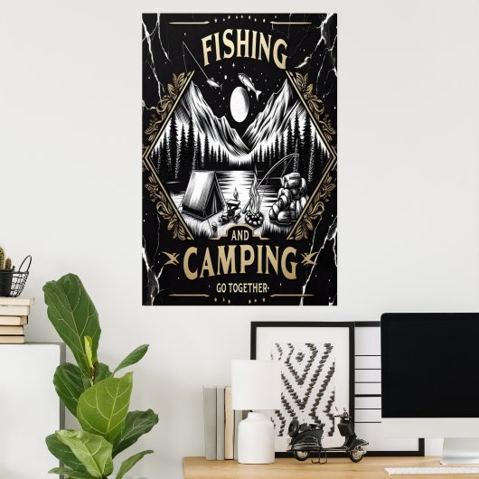 Poster Nuit Pêche Et Camping Aventure (Bureau à domicile)