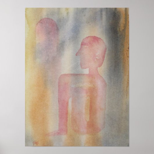 Poster Nuit Rouge Moon Aquarelle Imprimer (Devant)