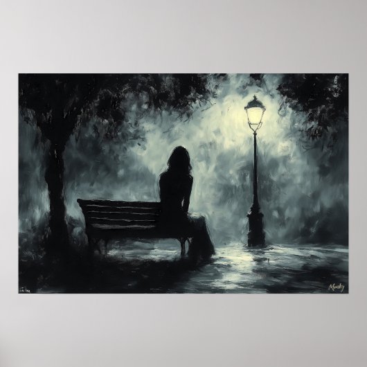 Poster Nuit solitaire sous le réverbère (Devant)