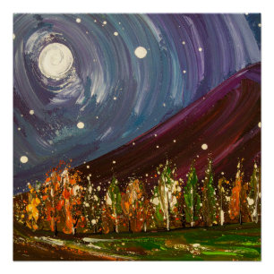 Poster Nuit torride sur les arbres d'automne
