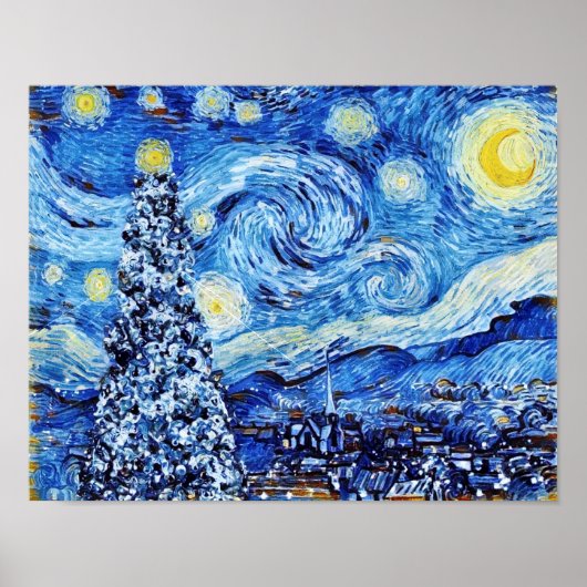 Poster Nuit Van Gogh Starry - Arbre de Noël blanc (Devant)