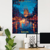 Poster Nuits de Barcelone - Sagrada Familia Réflexions (Bureau à domicile)