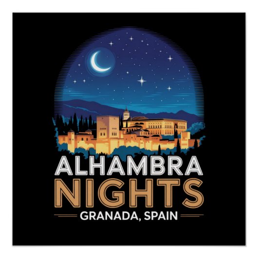 Poster Nuits de l'Alhambra - Grenade Espagne Travel Art (Devant)