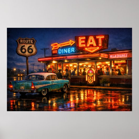 Poster Nuits du diner néon de la route 66 (Devant)