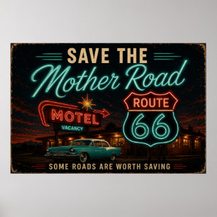 Poster Nuits du motel néon Route 66