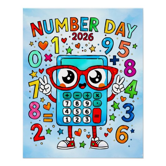 Poster Number Day 2026 Cute Calculator Math Design (Devant)