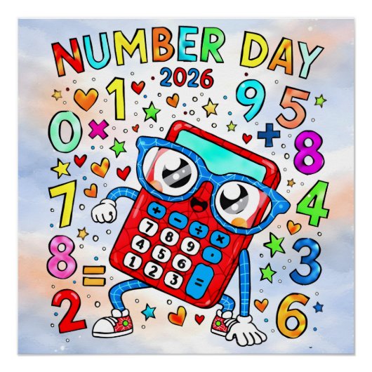 Poster Number Day 2026 Cute Calculator Math Design (Devant)