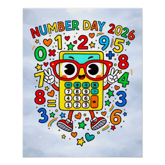 Poster Number Day 2026 Cute Maths Sticker for Kids (Devant)