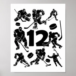 Poster Numéro 12 ans de hockey sur glace 12e anniversaire