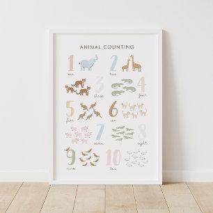 Poster Numéro de comptage animal Décor de la salle pour e