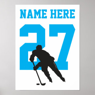 Poster Numéro de joueur de hockey personnalisé bleu turqu