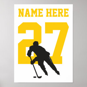 Poster Numéro de joueur de hockey personnalisé Noir et or