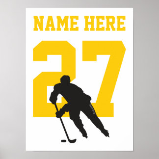 Poster Numéro de joueur de hockey personnalisé Noir et or