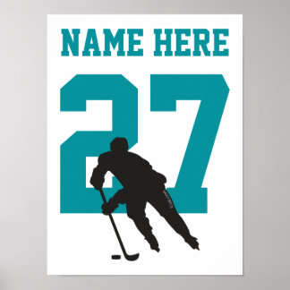 Poster Numéro de joueur de hockey personnalisé Turquoise