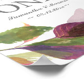 Poster Numéro de Table Aquarelle Feuilles de Foliage d'Au (Coin)