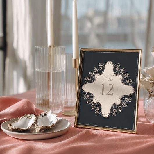 Poster Numéro de table de mariage baroque de luxe