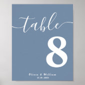 Poster Numéro de table de mariage bleu poussiéreux  (Devant)
