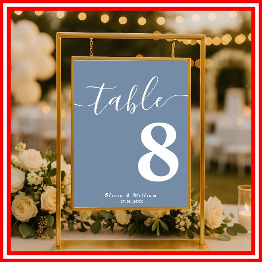 Poster Numéro de table de mariage bleu poussiéreux 