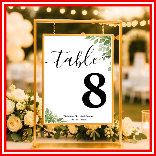 Poster Numéro de table de mariage Eucalyptus Vert Sauge