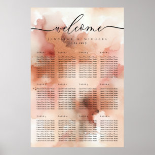 Poster Numéro de table de mariage rose gold aquarelle ros