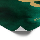 Poster Numéro de table de mariage vert émeraude et or (Coin)