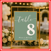 Poster Numéro de table de Mariage vert Sage