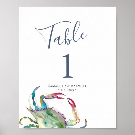 Poster Numéro de table du Mariage côtier (Devant)