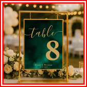 Poster Numéro de table Emerald Green & Gold Mariage