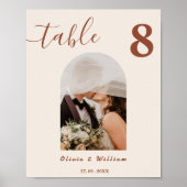Poster Numéro de table PHOTO de mariage bohème orange brû (Devant)