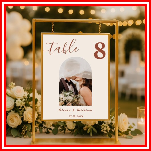 Poster Numéro de table PHOTO de mariage bohème orange brû