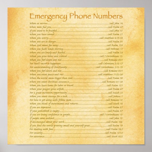 Poster Numéro de téléphone d'urgence (Devant)