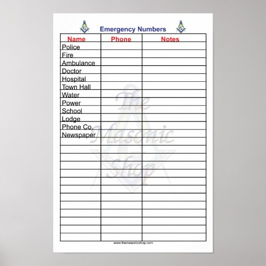 Poster Numéro de téléphone d'urgence maçonnique (Devant)