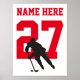 Poster Numéro du joueur de hockey personnalisé rouge