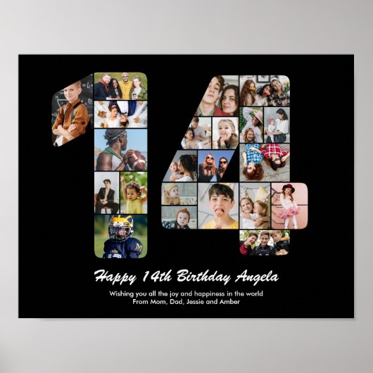 Poster Numéro pour 14e anniversaire Collage personnalisé (Devant)