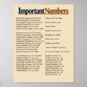 Poster Numéros d'affaires importants et contacts de servi (Devant)