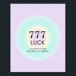 Poster Numéros d'ange Numérologie 777 Chuck<br><div class="desc">Détendez-vous le design spirituel ombre,  avec les numéros d'ange 777,  un nombre chanceux,  qui symbolise la chance et la chance. Poster Angel numéros 7777 dégradé avec sens et explication de nombre. L'ange numérote les cadeaux.</div>