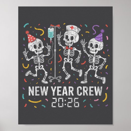 Poster Nurse Skeleton New Year Crew 2026 Funny Er Icu Par (Devant)