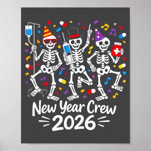 Poster Nurse Skeleton New Year Crew 2026 Funny Er Icu Par (Devant)