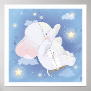 Poster NURSERIE: BABY ELEPHANT + BUNNY