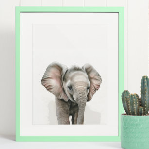 Poster Nurserie Bébé Éléphant Aquarelle Safari Jungle