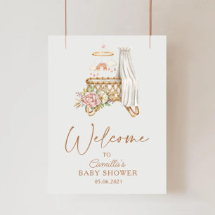 Poster Nurserie Bohème Fleurie Berceau Lit de Bébé Baby S