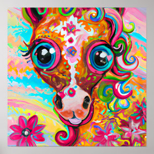 Poster Nurserie Colorée pour Poulin de Bébé, Art Fantaisi