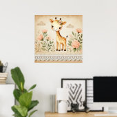Poster Nurserie de bébé girafe florale (Bureau à domicile)