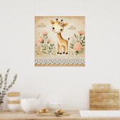 Poster Nurserie de bébé girafe florale (Cuisine)