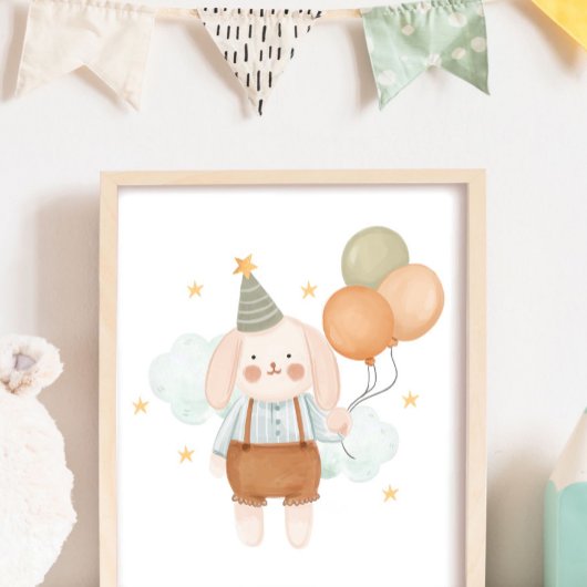 Poster Nurserie de bébé mignonne Lapin blanc nuage et éto