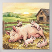 Poster Nurserie de Maman Cochon et Cochonneaux (Devant)