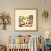 Poster Nurserie de Maman Cochon et Cochonneaux