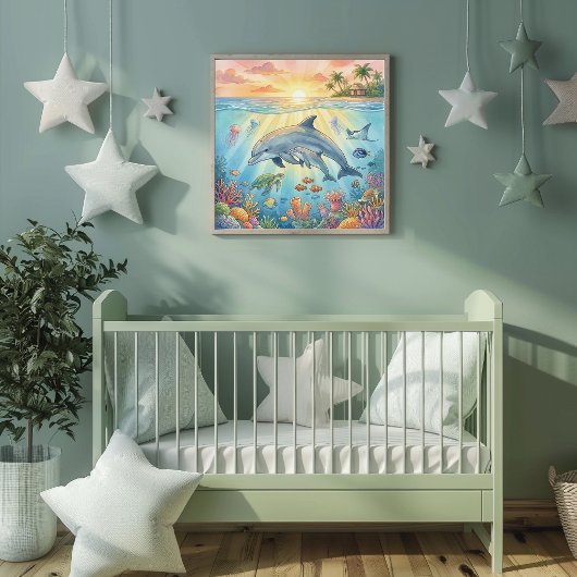 Poster Nurserie de Maman Dauphin et son Petit