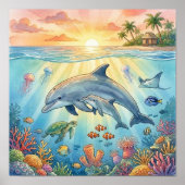 Poster Nurserie de Maman Dauphin et son Petit (Devant)
