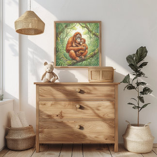 Poster Nurserie de Maman Orang-outan et Bébé